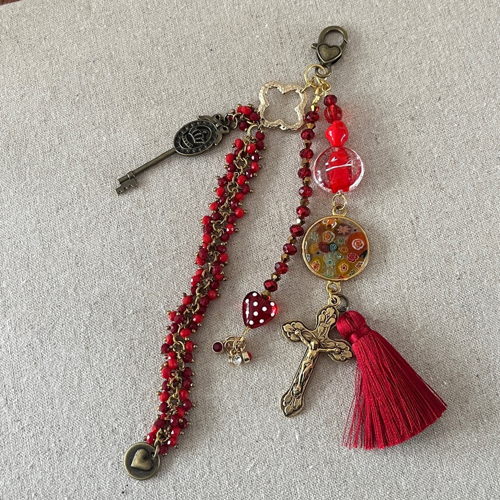 Bag Charm Handmade Murano Glass & Red Tassel